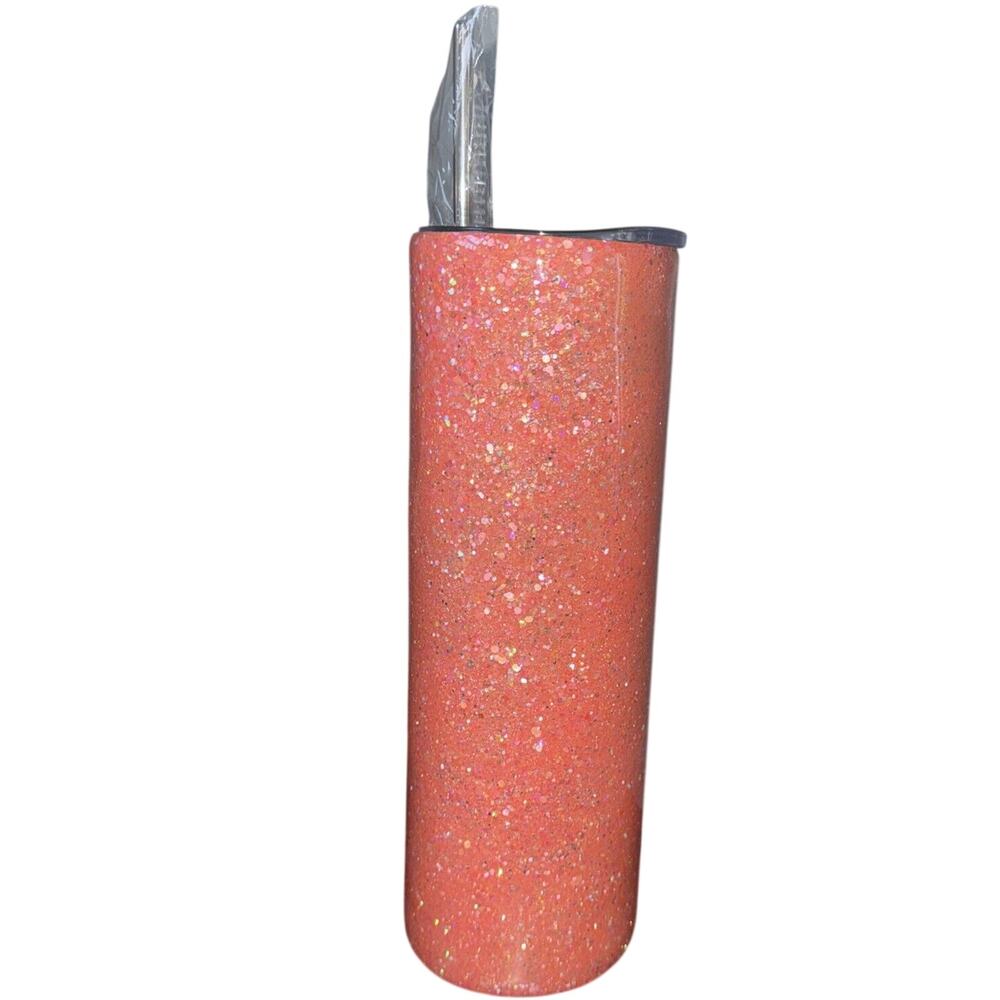 Handmade Peach Glitter Resin Tumbler 20 Oz
